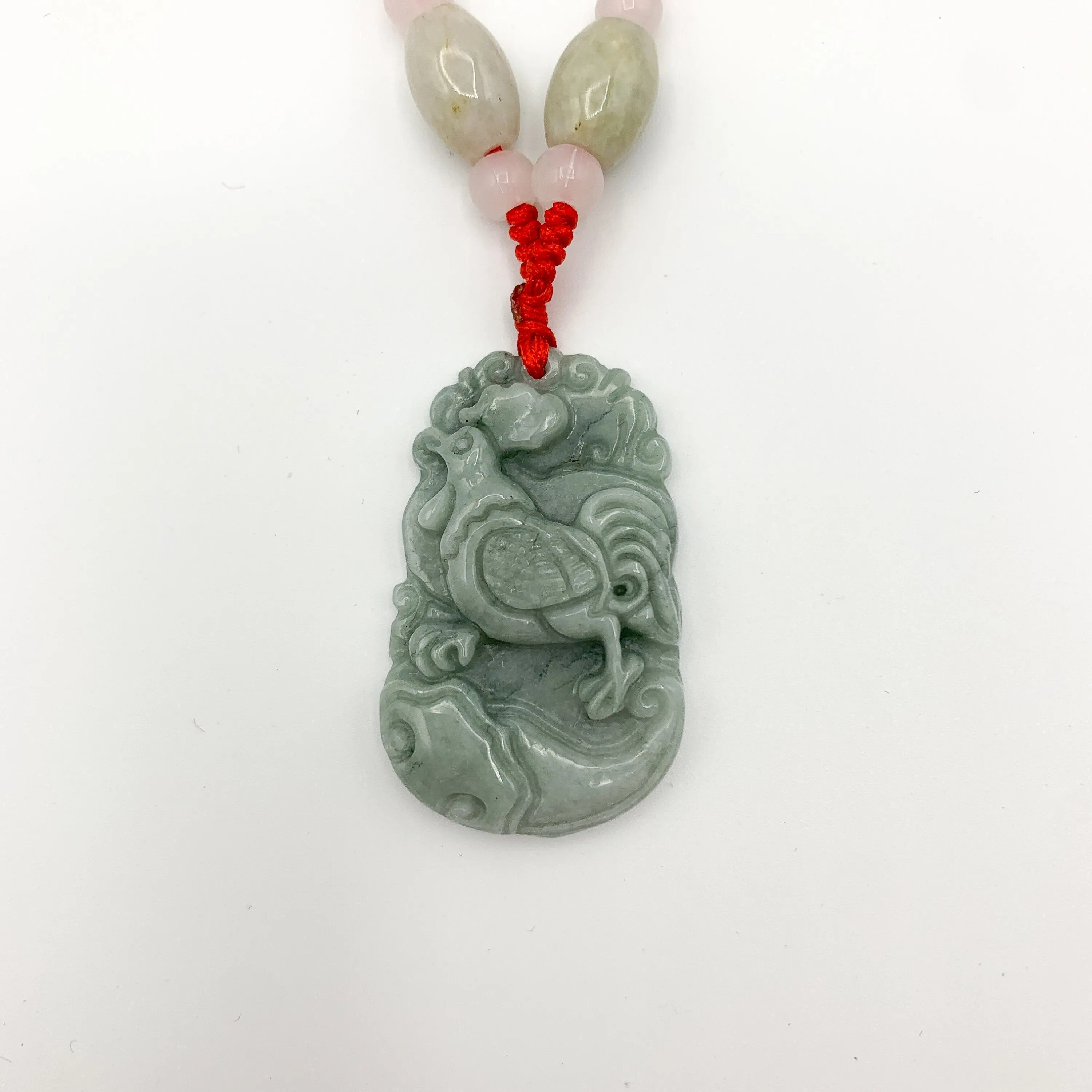 Jadeite Jade Rooster Chicken Chinese Zodiac Carved Rustic Pendant Necklace, YW-0110-1647059461