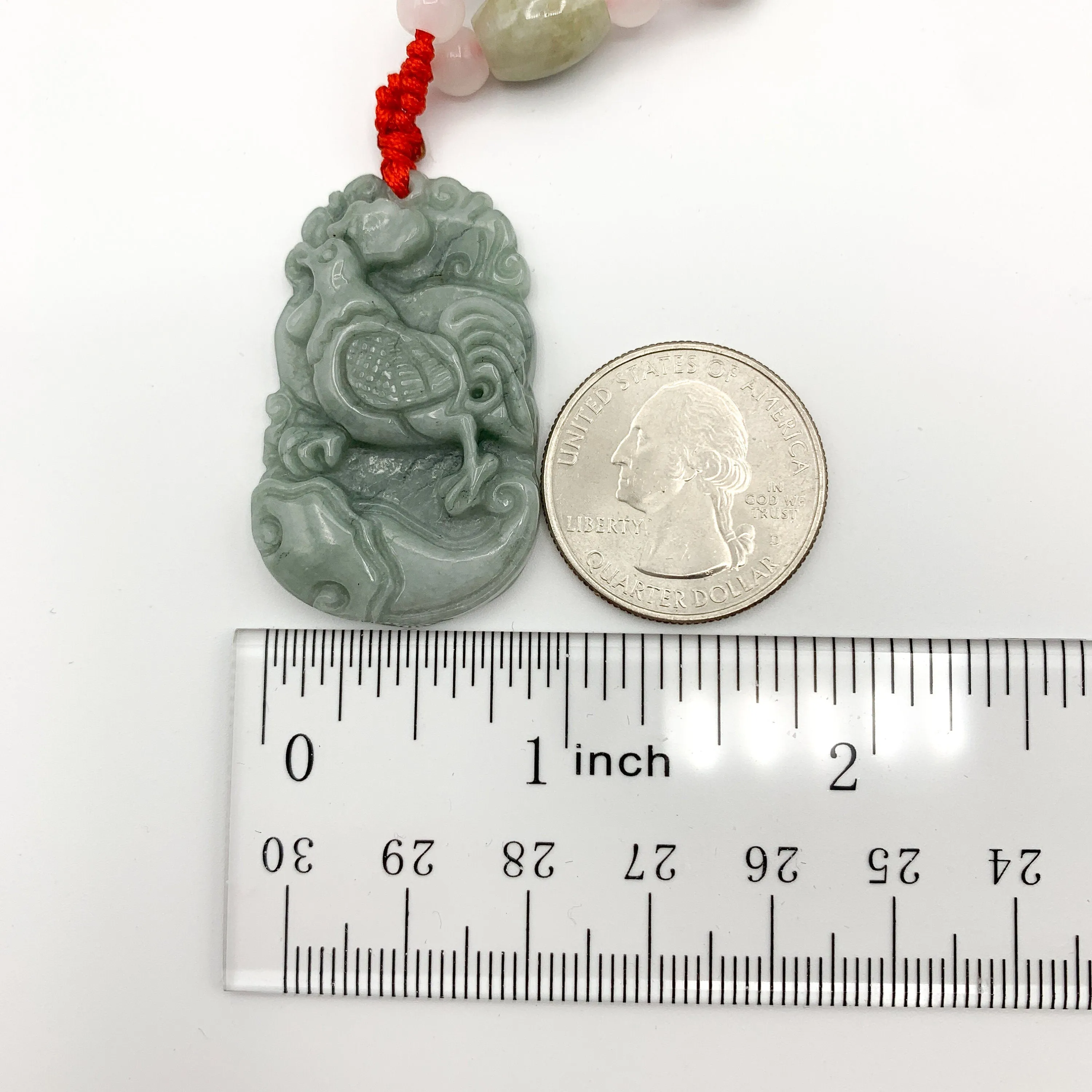 Jadeite Jade Rooster Chicken Chinese Zodiac Carved Rustic Pendant Necklace, YW-0110-1647059461