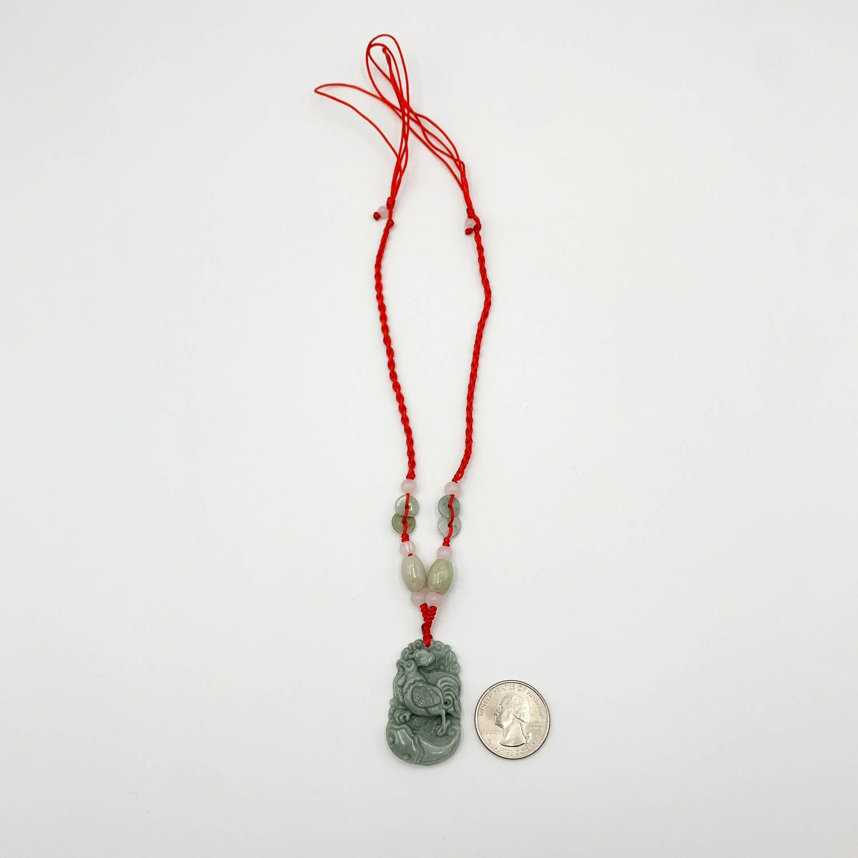 Jadeite Jade Rooster Chicken Chinese Zodiac Carved Rustic Pendant Necklace, YW-0110-1647059461