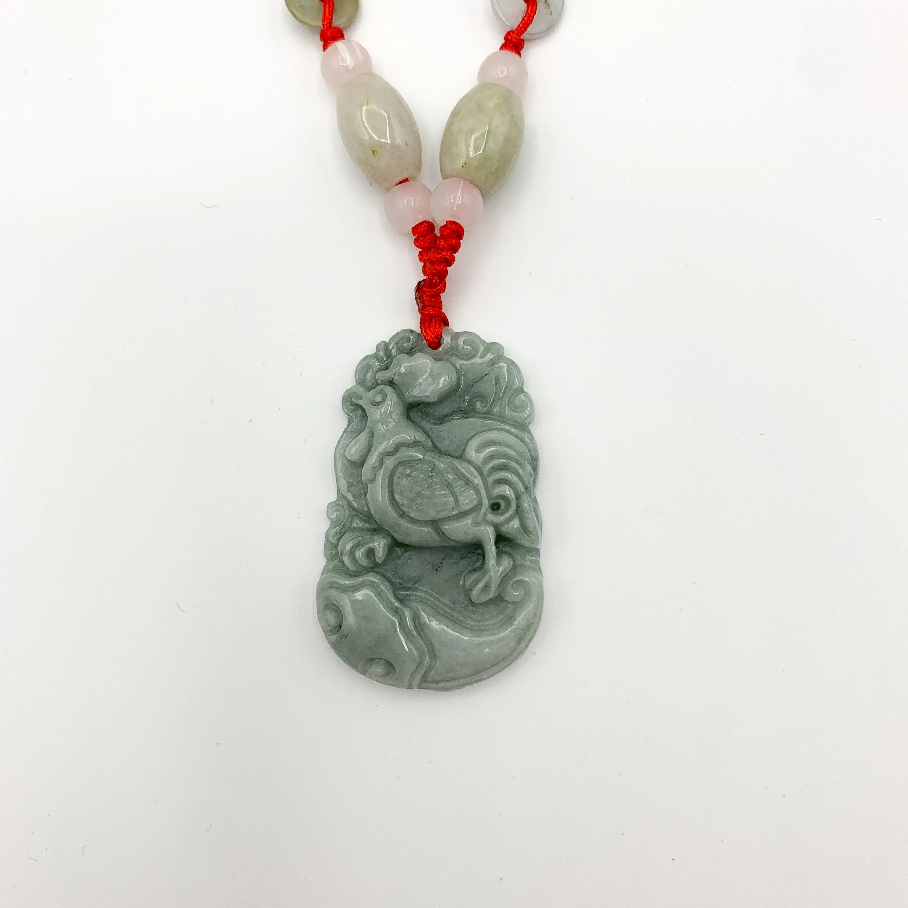 Jadeite Jade Rooster Chicken Chinese Zodiac Carved Rustic Pendant Necklace, YW-0110-1647059461