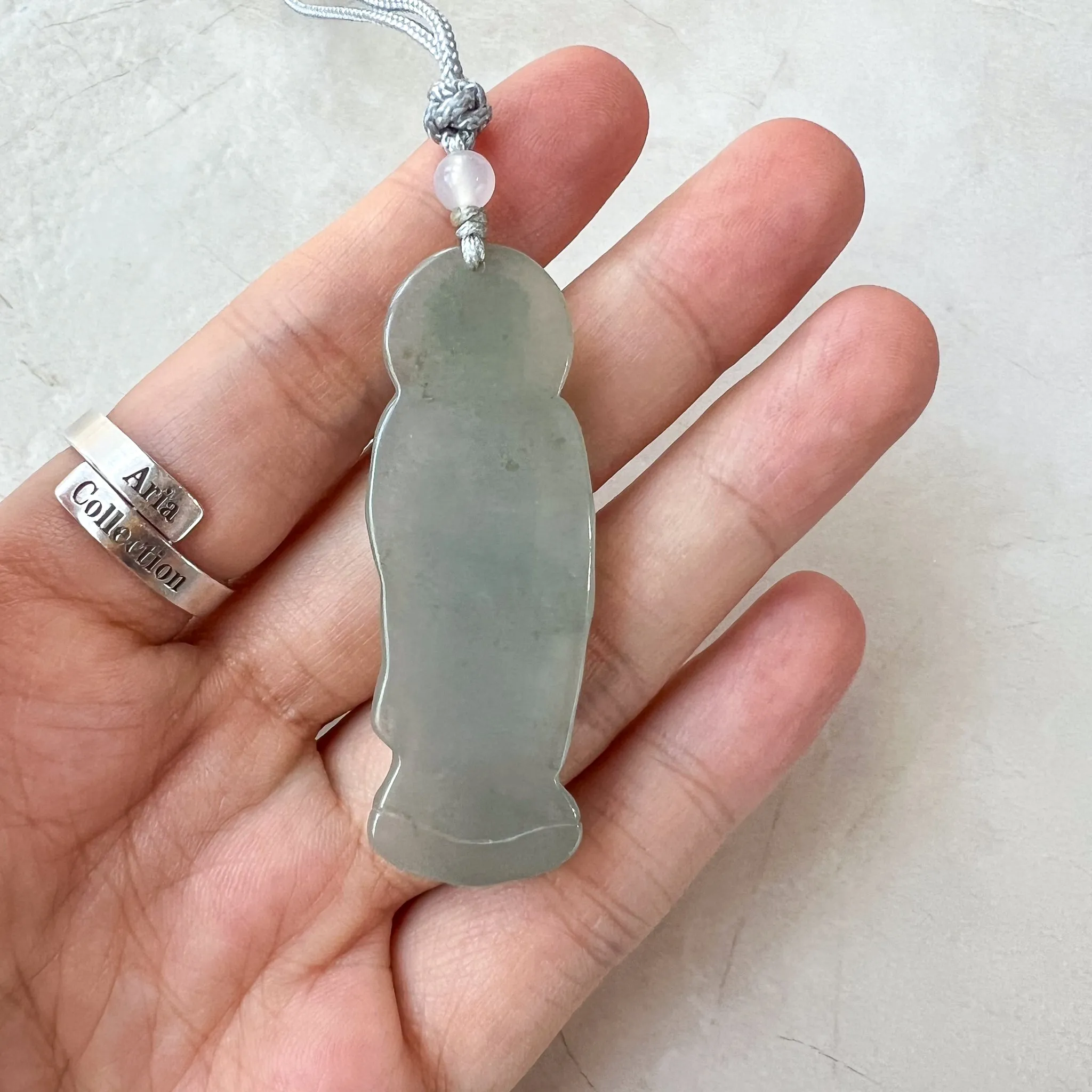 Jadeite Jade Standing Amitabha, Amida, 阿弥陀佛, Carved Pendant Necklace, YJ-0621-0389201
