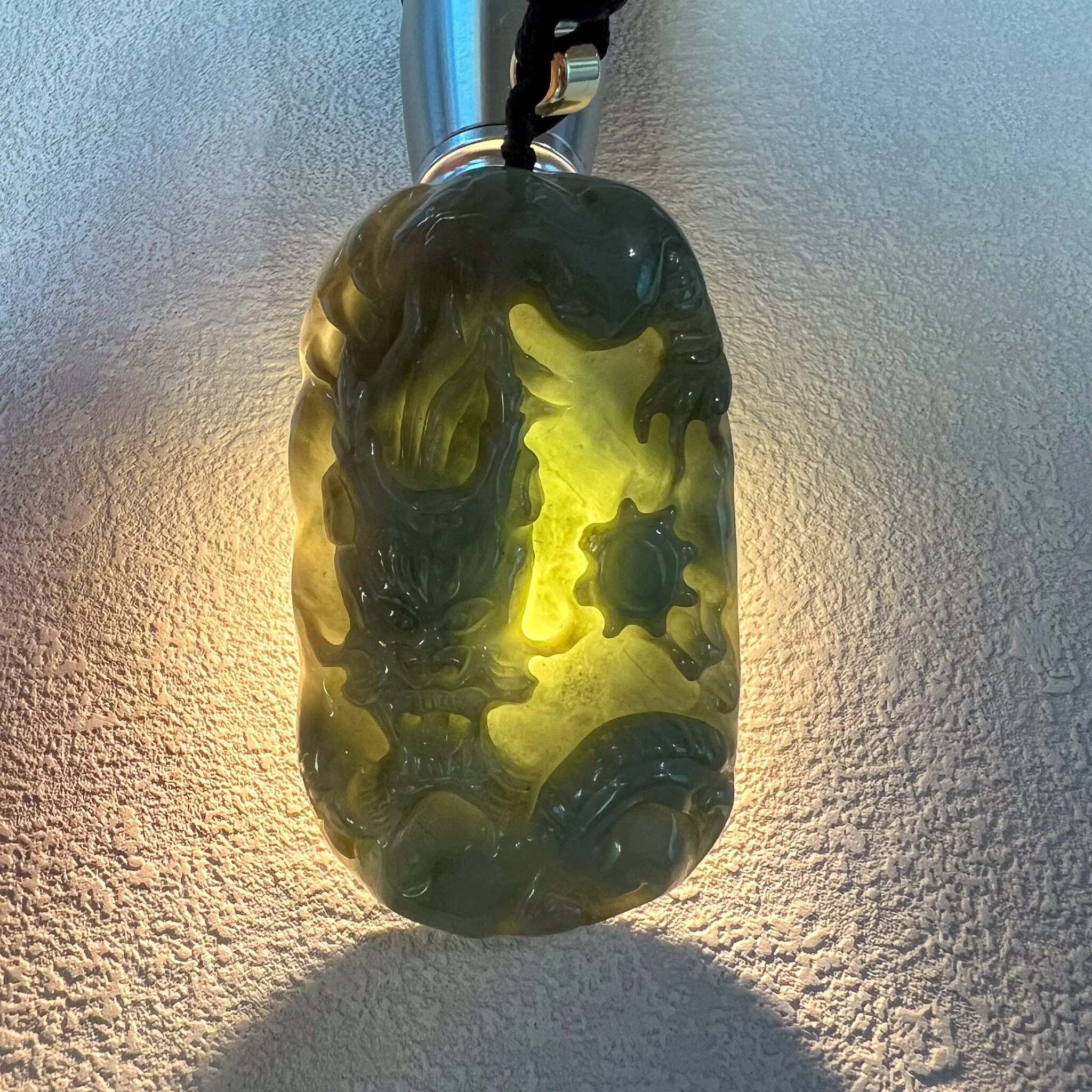 Large Green Jadeite Jade Dragon Chinese Zodiac Hand Carved Pendant Necklace, YJ-0722-0004925