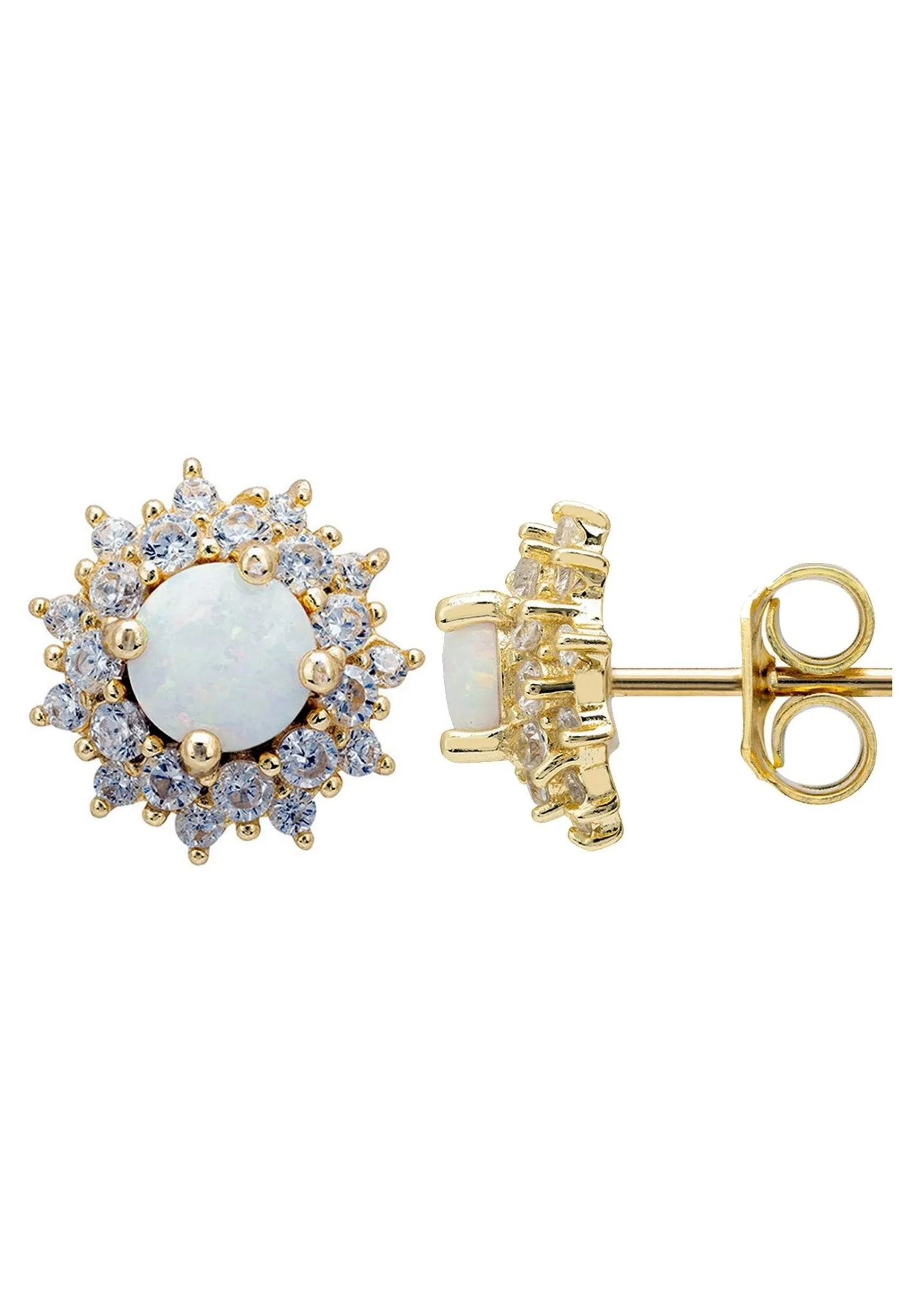 Latelita London Opal and Flower Stud Earrings Gold