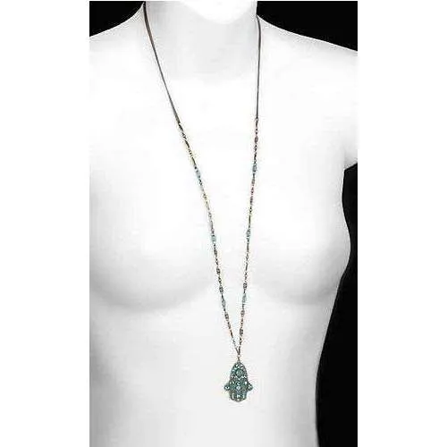 Michal Golan Light Blue Hamsa Necklace