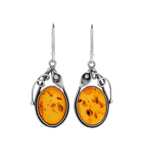 MILENA Drop Earrings Silver and Amber Antique Style