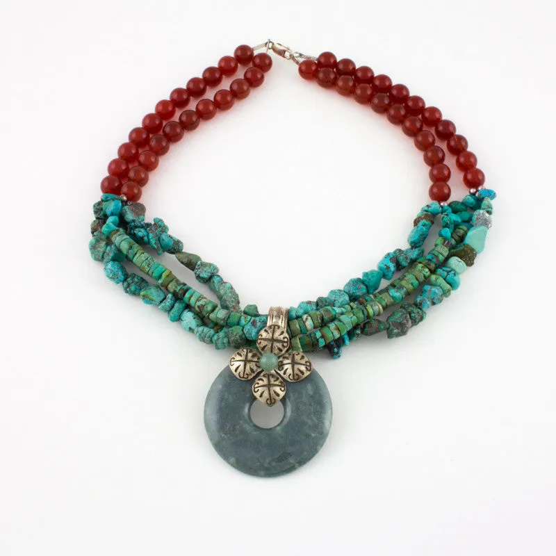 Multistrand jade Disc Necklace