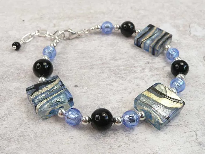 Murano Glass Bracelet - Sapphire Black