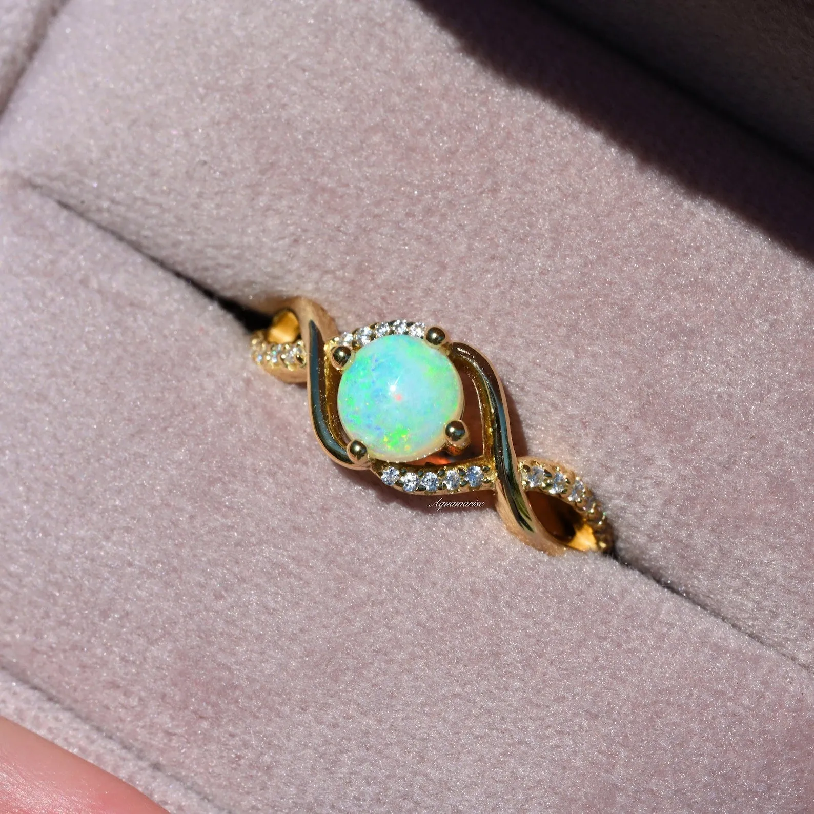 Natural Australian Opal Ring-14K Yellow Gold Vermeil