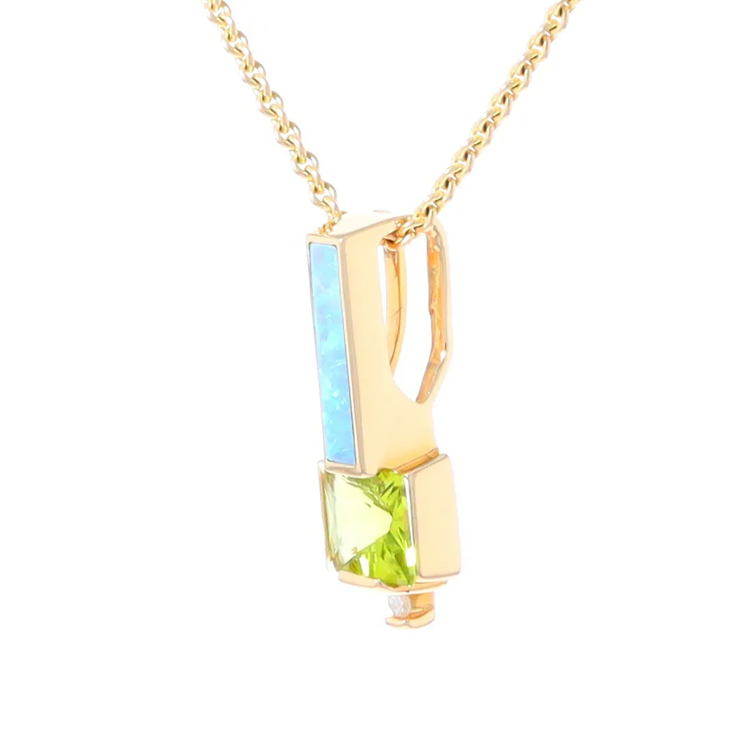 Opal Pendant Rectangle Inlaid with Peridot and .03ctw Round Diamond