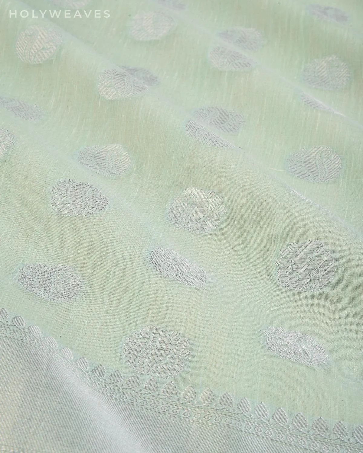 Pastel Blue Banarasi Linen Texture Silver Buti Cutwork Brocade Woven Cotton Silk Saree