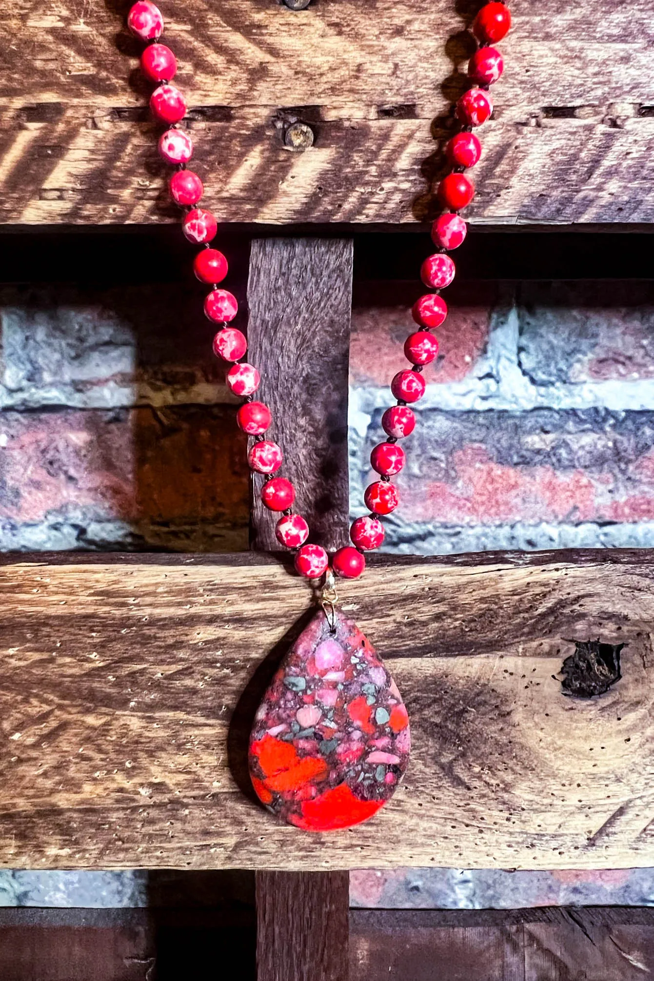 Radiant Blissful Soul Necklace in Red Coral Color