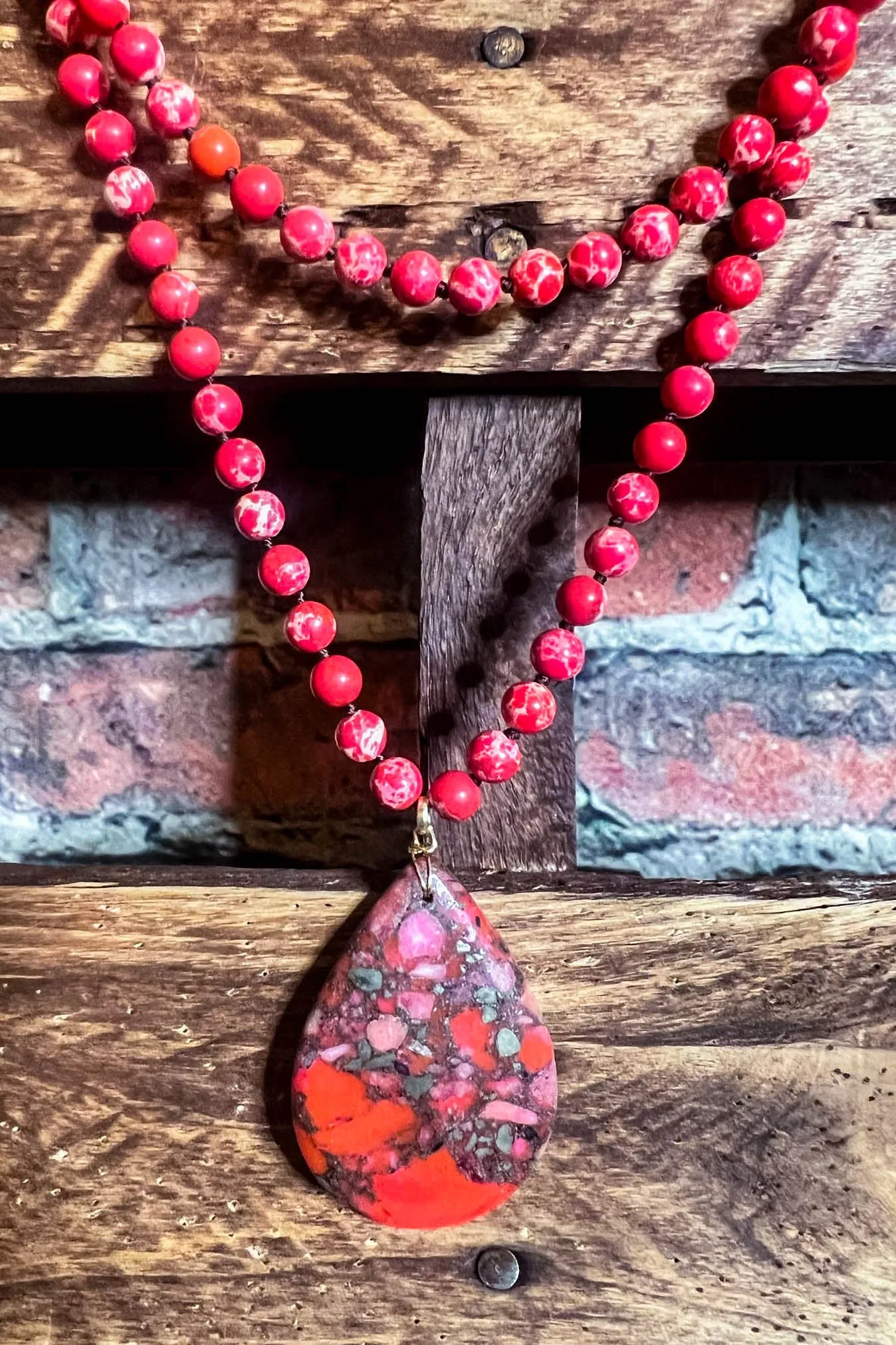 Radiant Blissful Soul Necklace in Red Coral Color