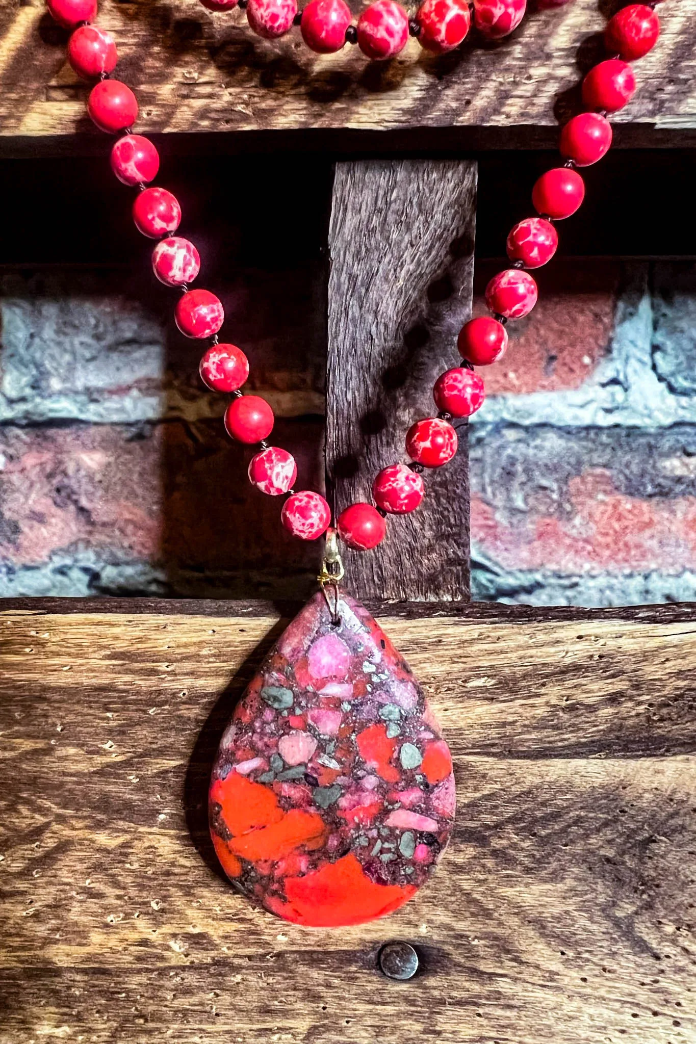 Radiant Blissful Soul Necklace in Red Coral Color