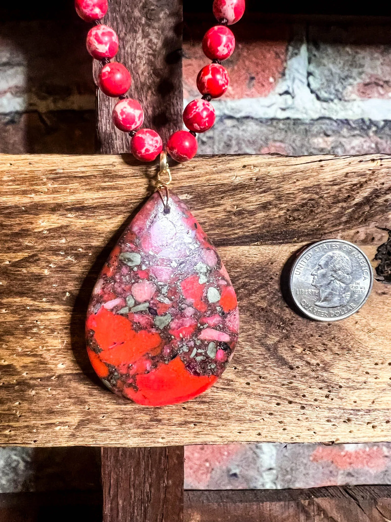 Radiant Blissful Soul Necklace in Red Coral Color