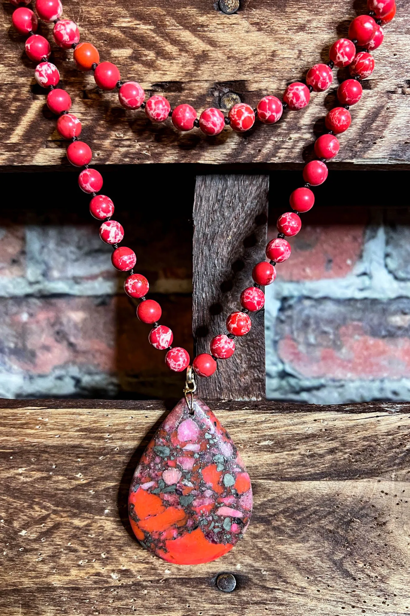 Radiant Blissful Soul Necklace in Red Coral Color