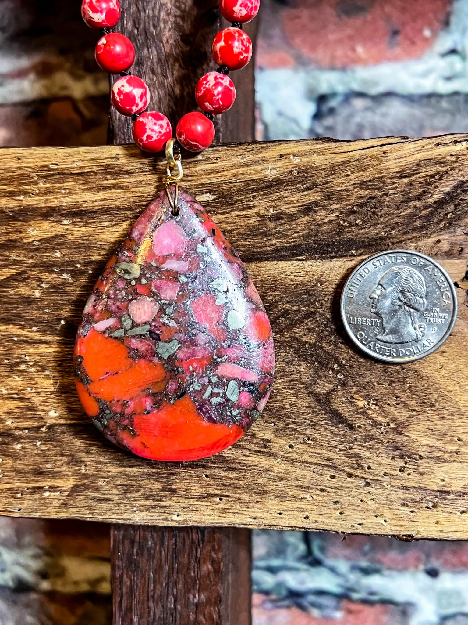 Radiant Blissful Soul Necklace in Red Coral Color