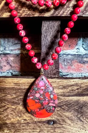 Radiant Blissful Soul Necklace in Red Coral Color
