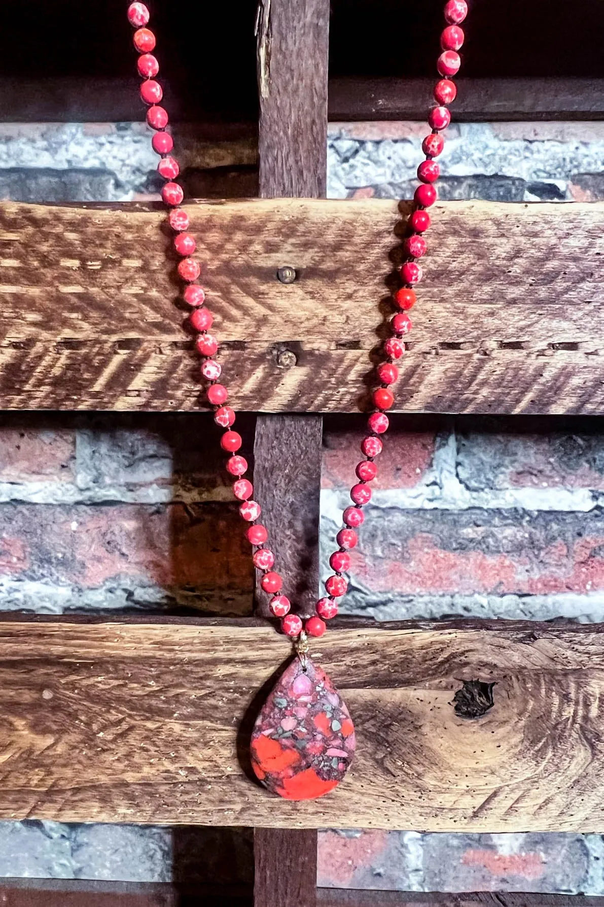 Radiant Blissful Soul Necklace in Red Coral Color