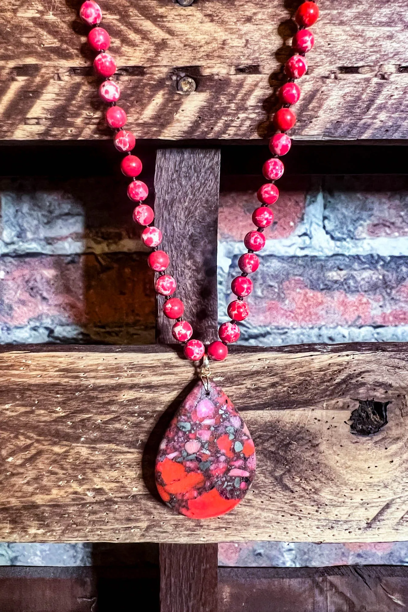 Radiant Blissful Soul Necklace in Red Coral Color