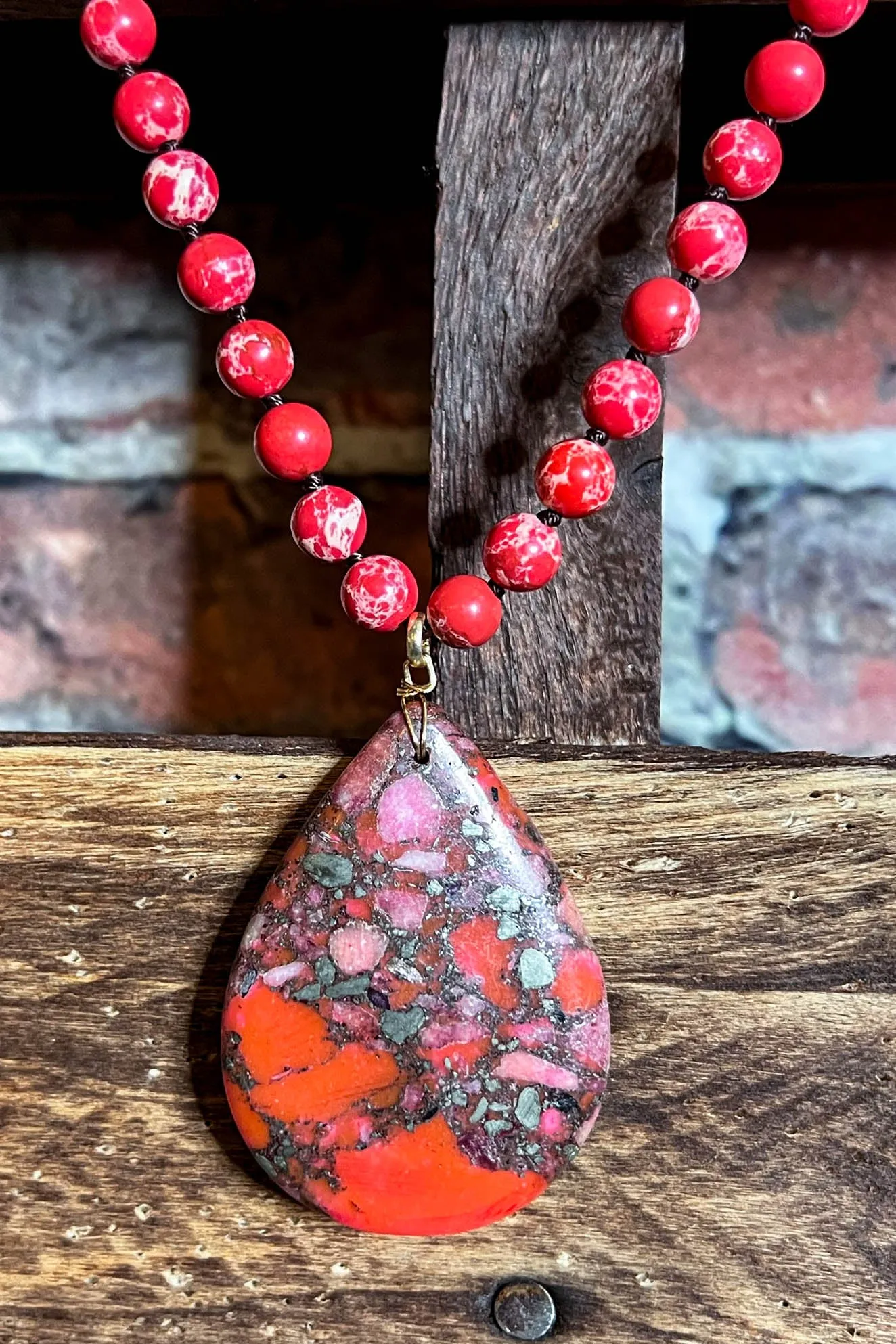Radiant Blissful Soul Necklace in Red Coral Color