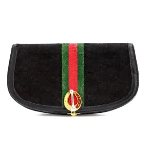 Rare, early Gucci, black Gucissima print canvas and black leather, semi-circular shape, wallet with an inlaid red and green Sherry stripe