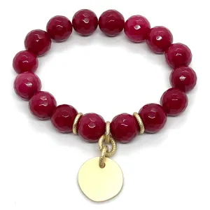 Red Jade Stretch Bracelet With Matte Gold Charm