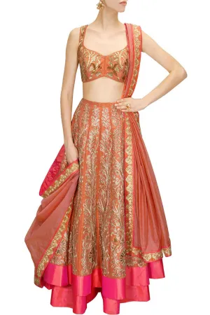 Rust Coral Color Bridal Lehenga Choli