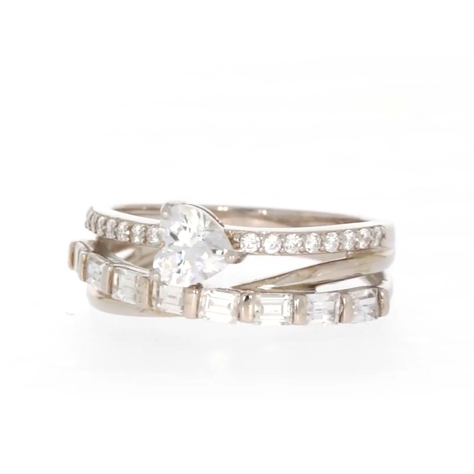 Sterling Silver Cubic Zirconia Multi-Row Ring