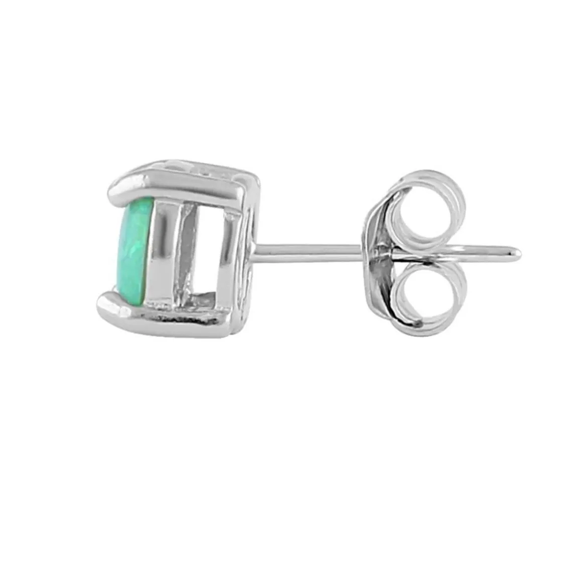 Sterling Silver Round Green Lab Opal Stud Earrings New