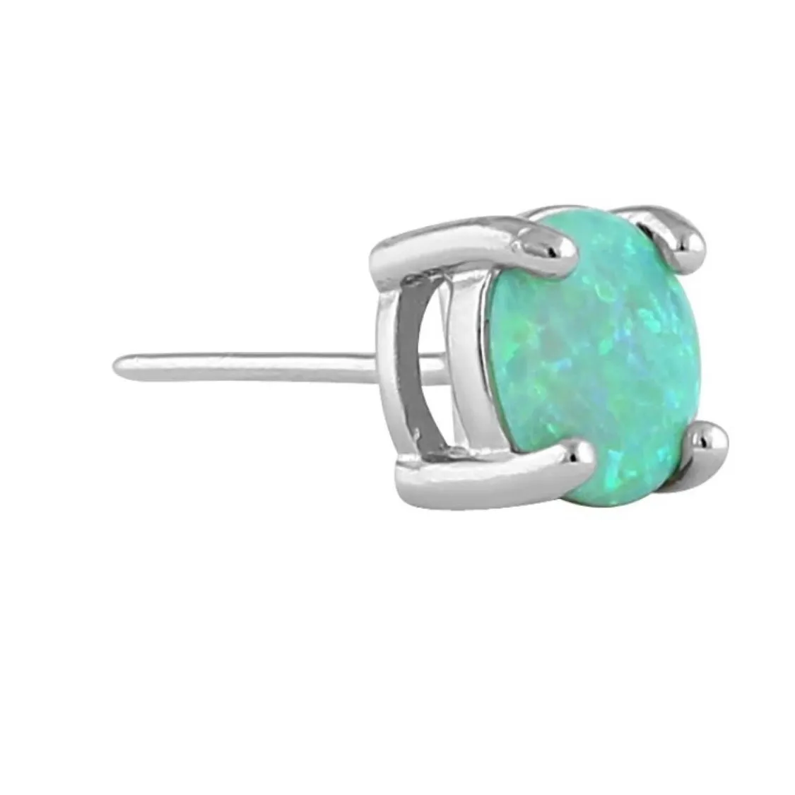 Sterling Silver Round Green Lab Opal Stud Earrings New