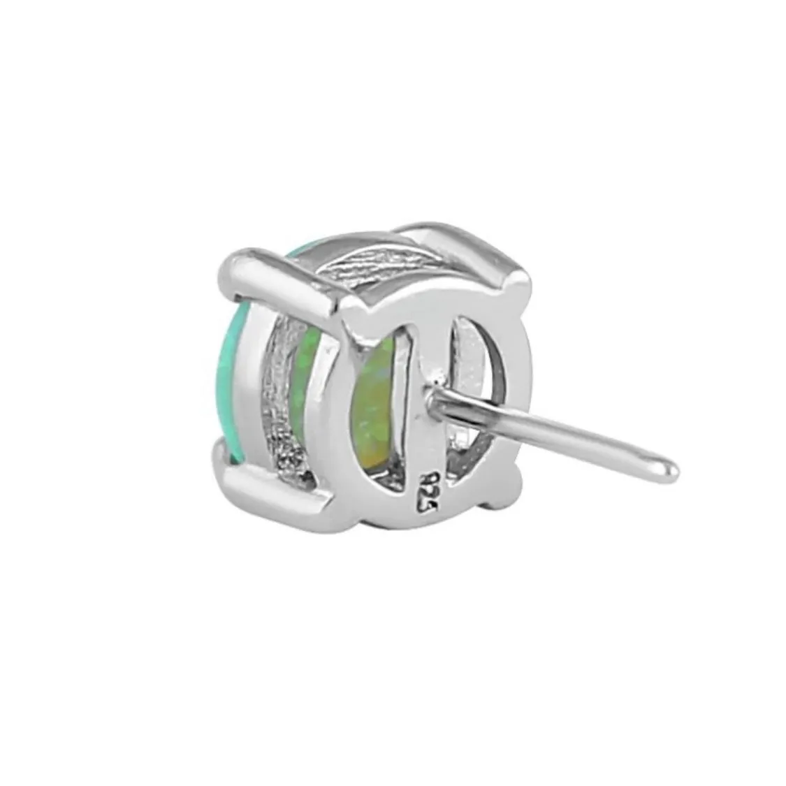 Sterling Silver Round Green Lab Opal Stud Earrings New