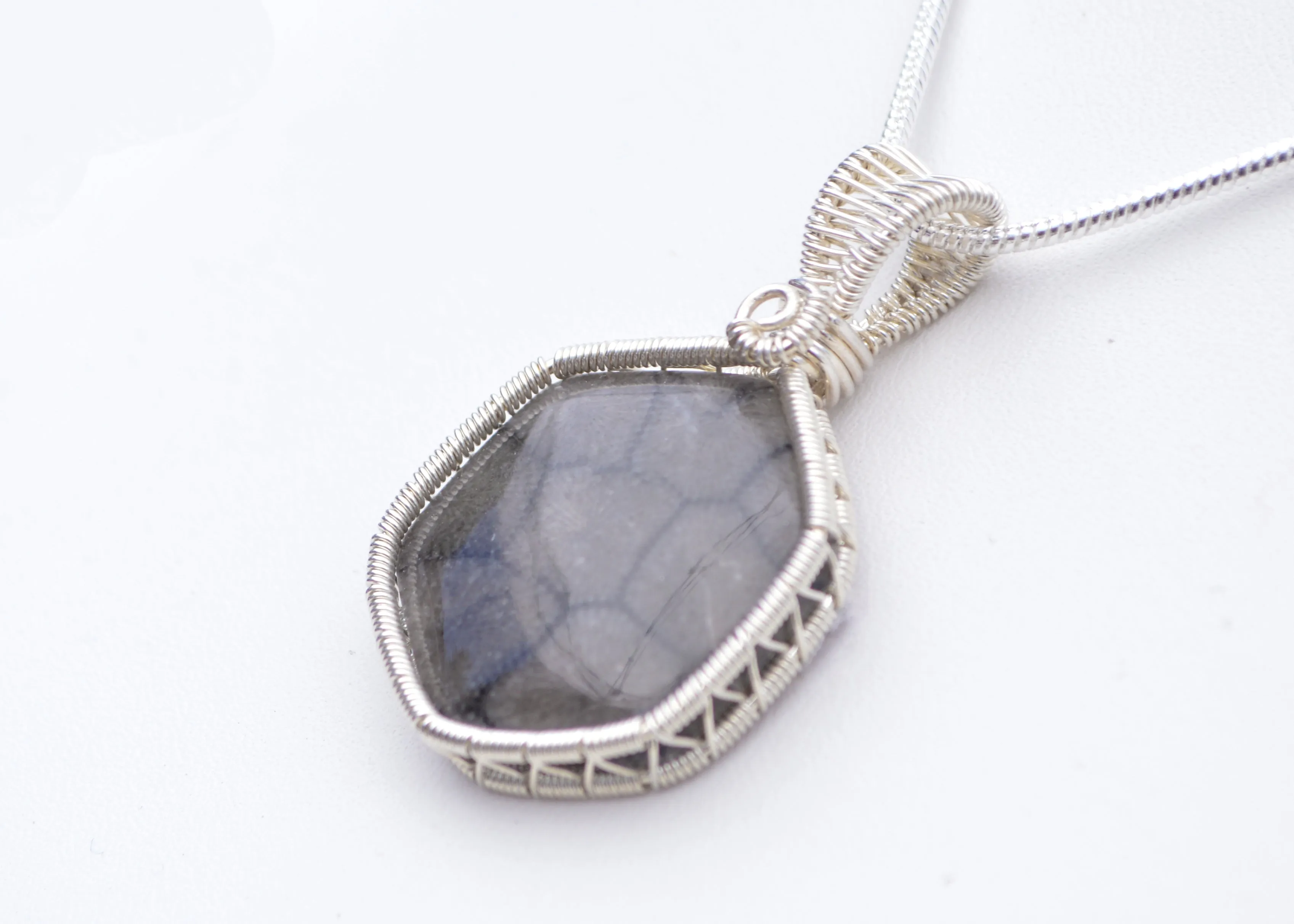 Sterling Silver Wire Wrapped Fossil Coral Necklace, Wire Wrapped Fossils