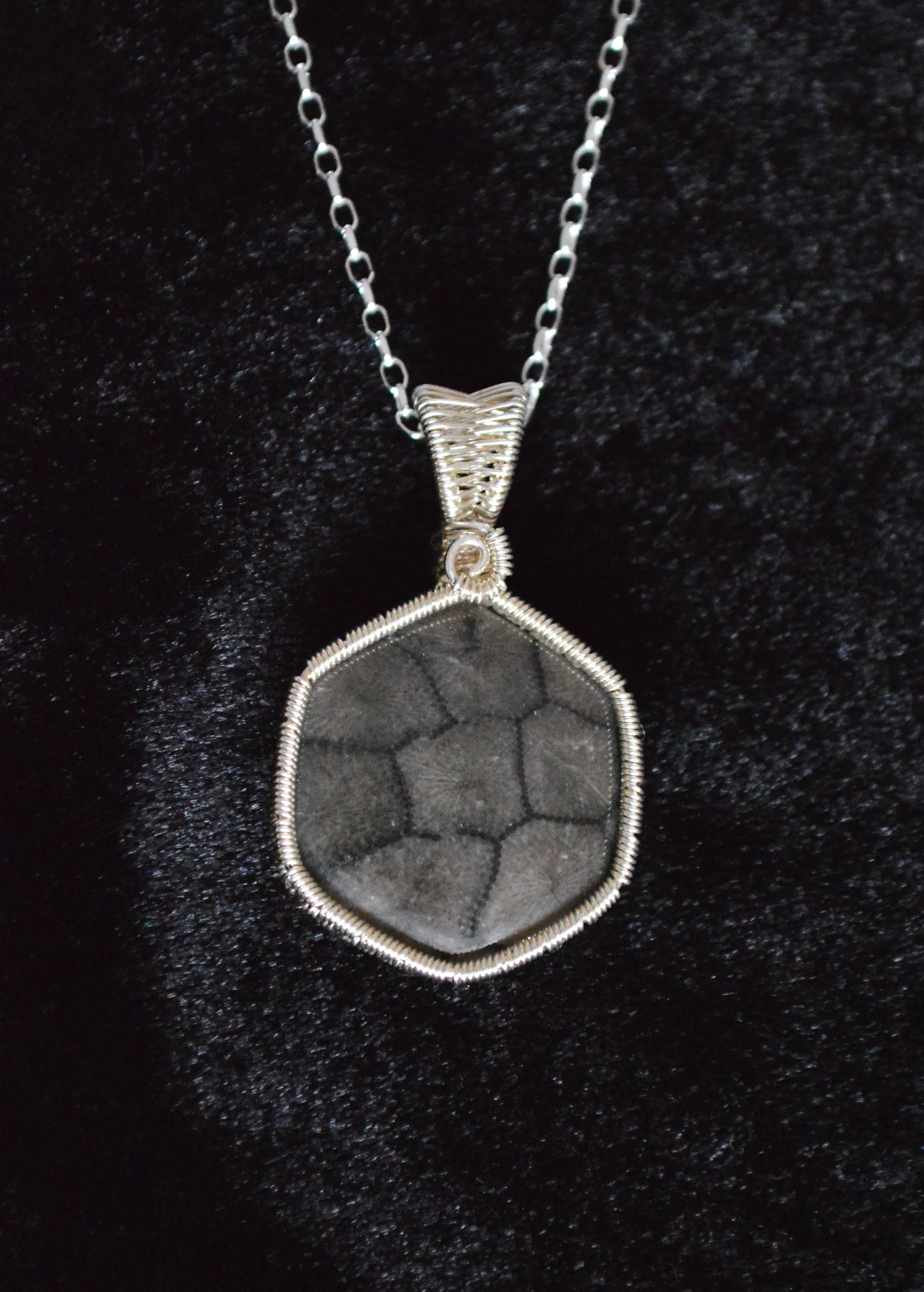Sterling Silver Wire Wrapped Fossil Coral Necklace, Wire Wrapped Fossils