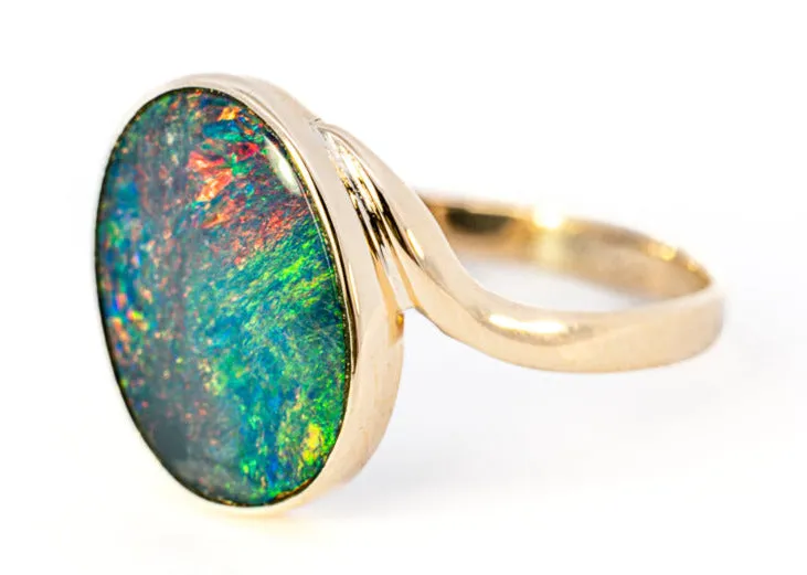 Stunning Handmade 9ct Yellow Gold Opal Doublet Ring