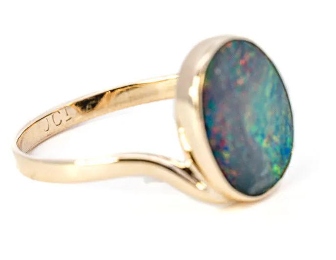 Stunning Handmade 9ct Yellow Gold Opal Doublet Ring