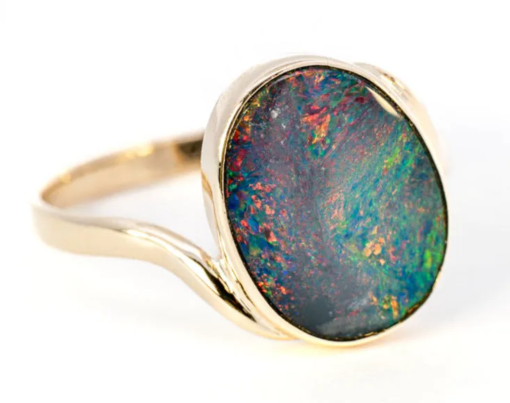 Stunning Handmade 9ct Yellow Gold Opal Doublet Ring