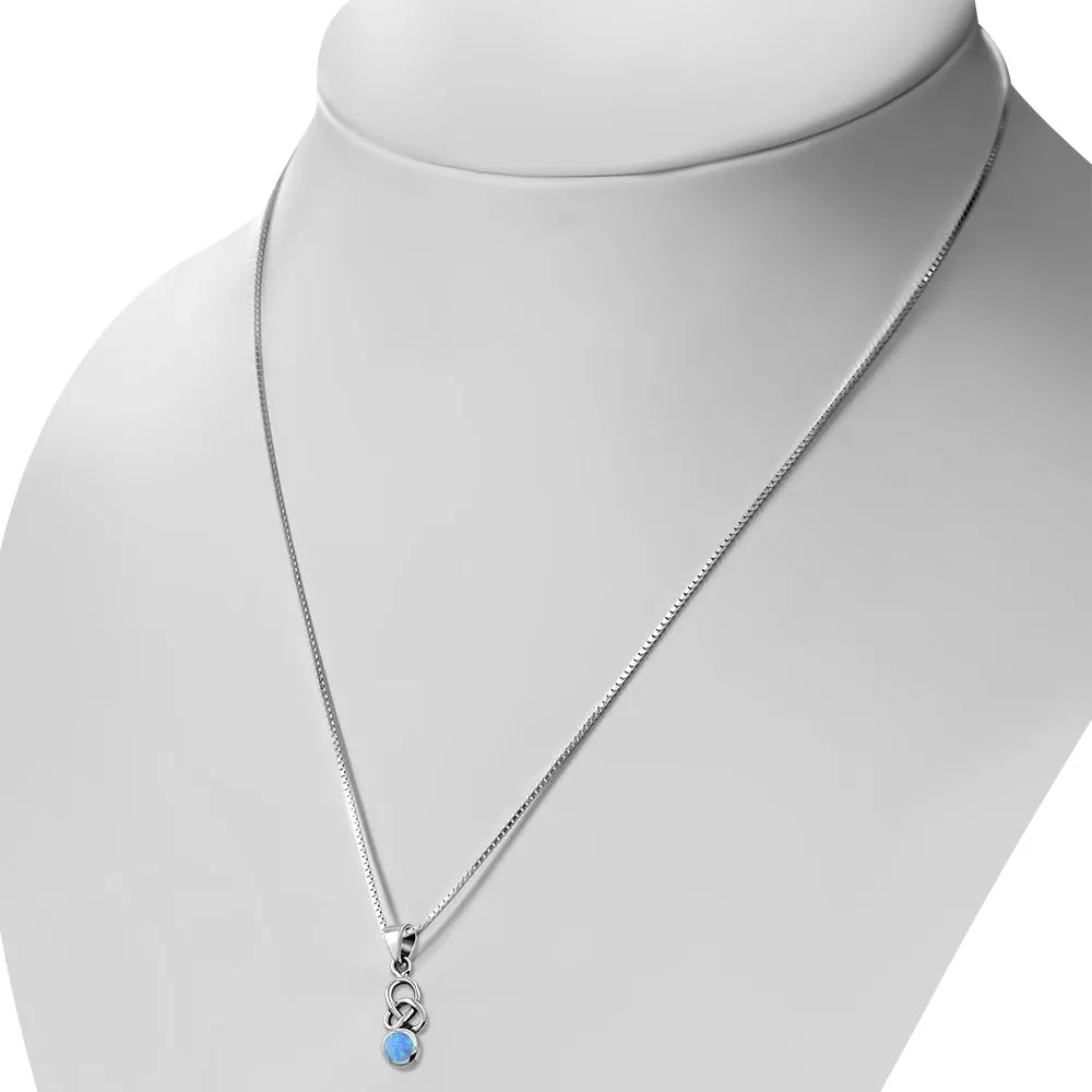 Synthetic Blue Opal Celtic Knot Silver Pendant