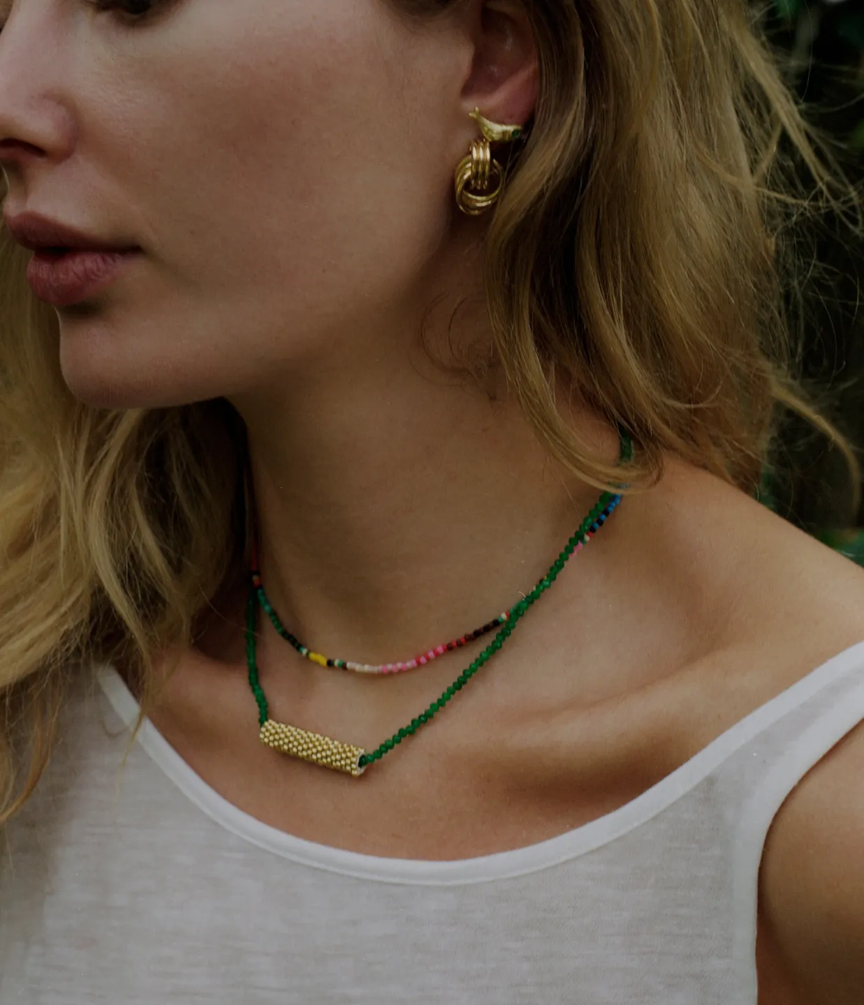 Tan Line Necklace in Jade Green