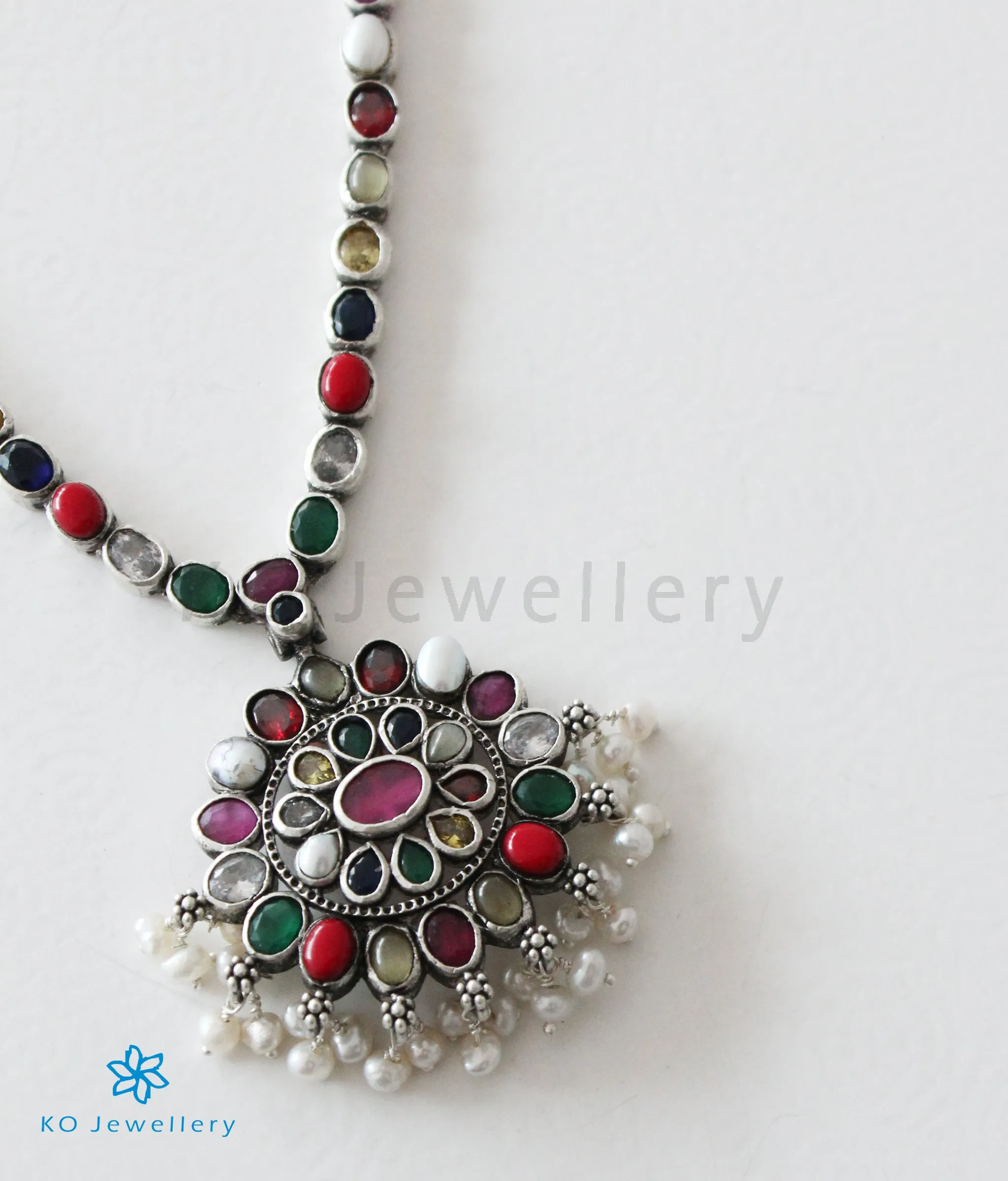 The Ekathva Silver Navarathna Necklace (Oxidised)