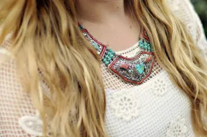 Turquoise Heart Necklace with Silver and Coral