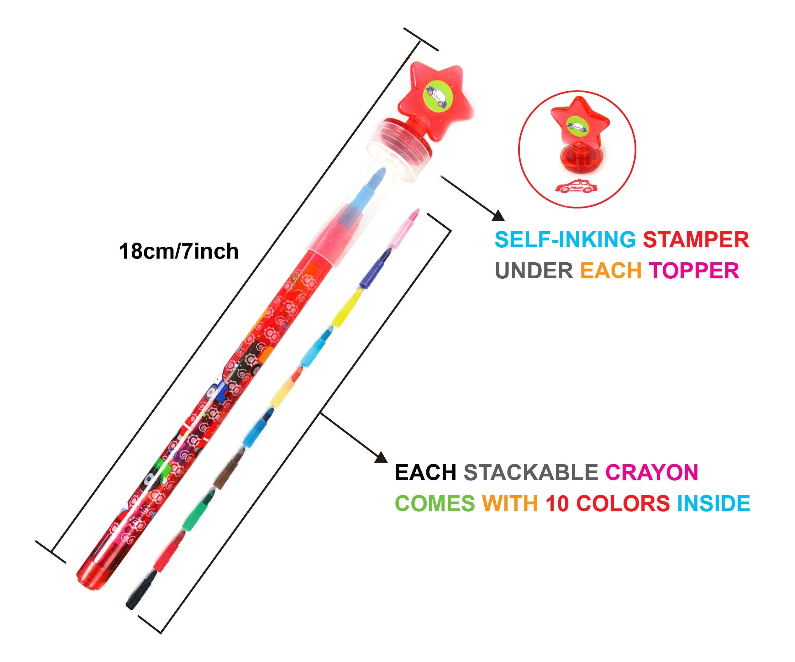 Vehicle Stackable Crayon with Stamper Topper