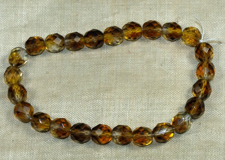 Vintage Amber/Topaz Fire-Polish Czech Beads