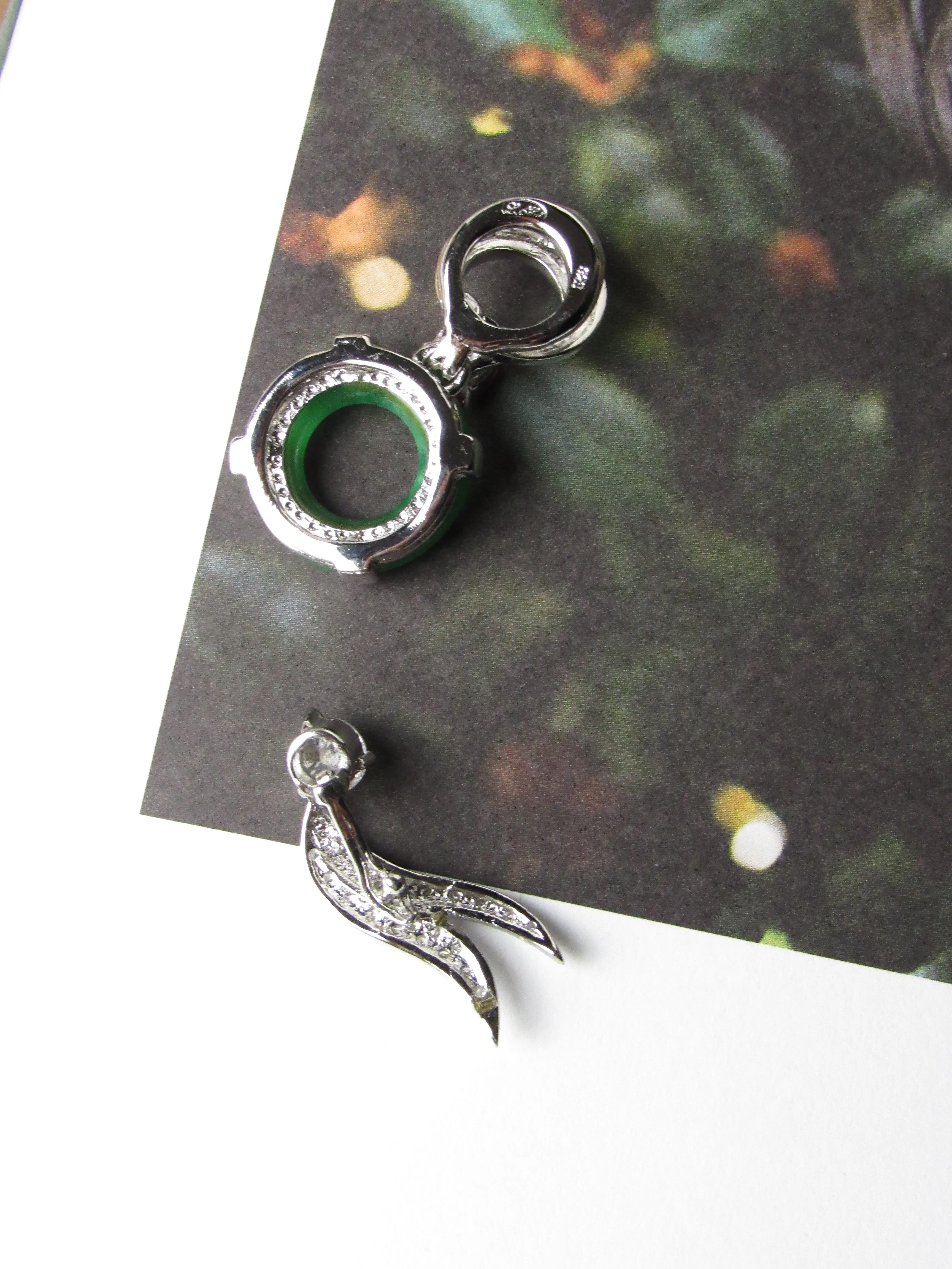 Vintage Jadeite Jade Lucky Donut with Red Ruby and Detachable Phenix Wings Pendant