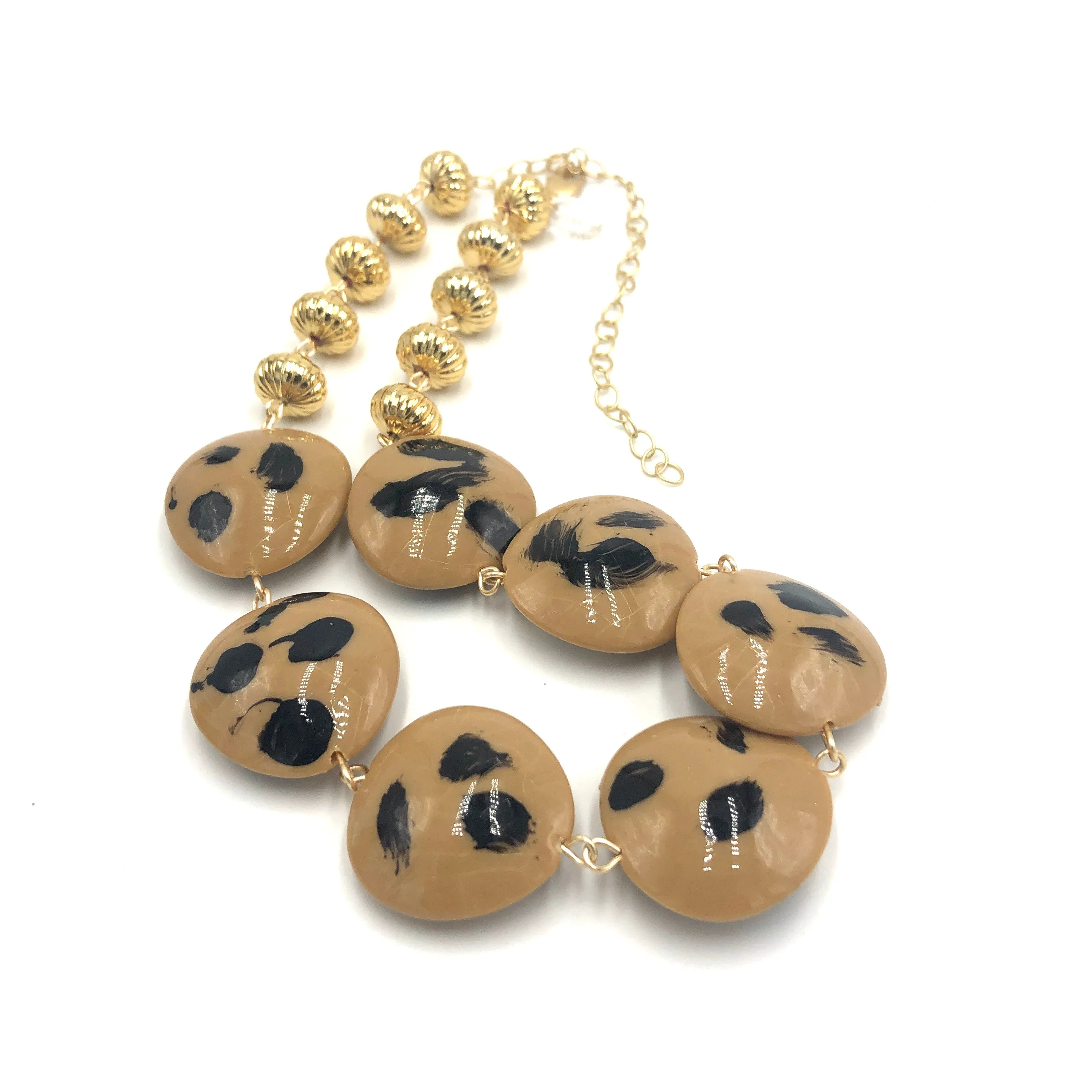 Wild Spotted Beige Chunky Disc Amelia Necklace