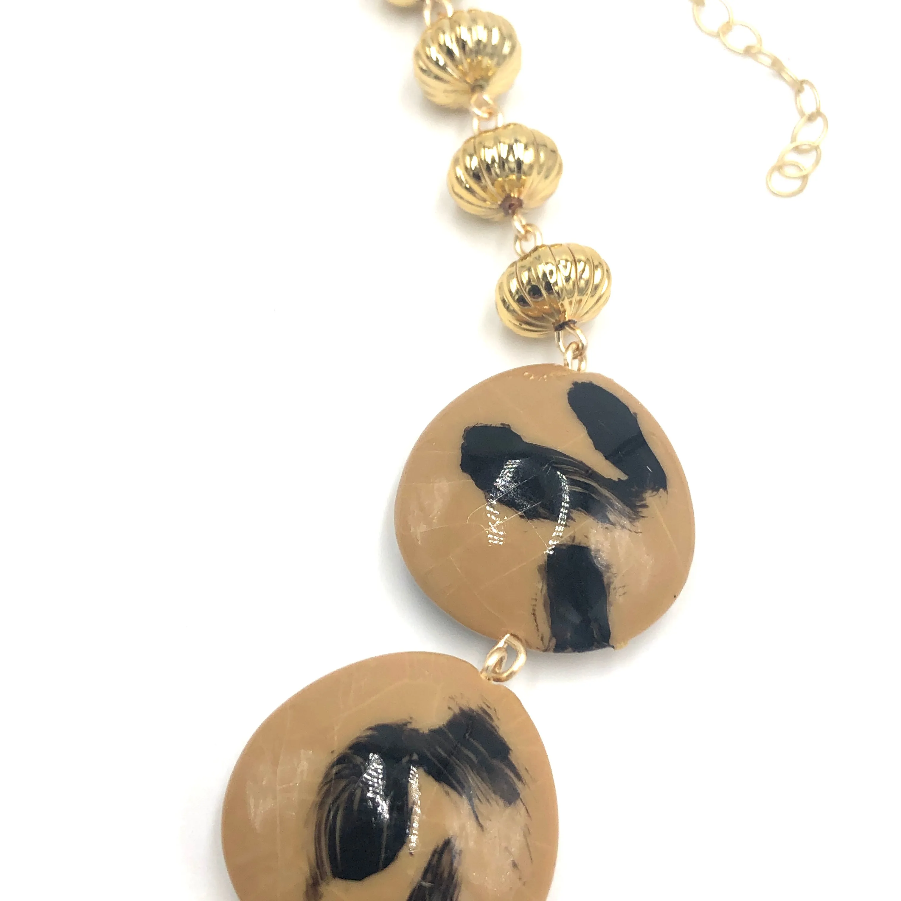 Wild Spotted Beige Chunky Disc Amelia Necklace